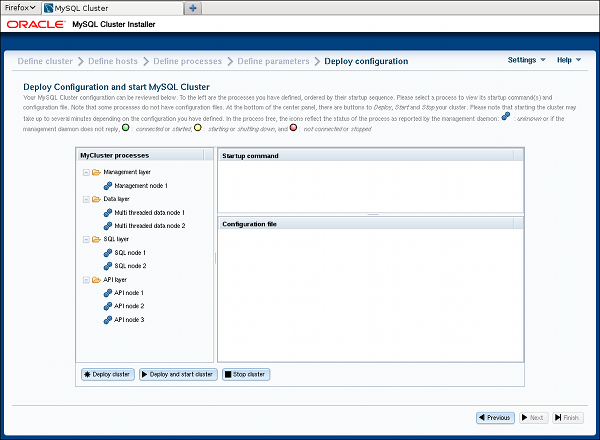 MySQL Cluster Auto-Installer Deploy Cluster screen.