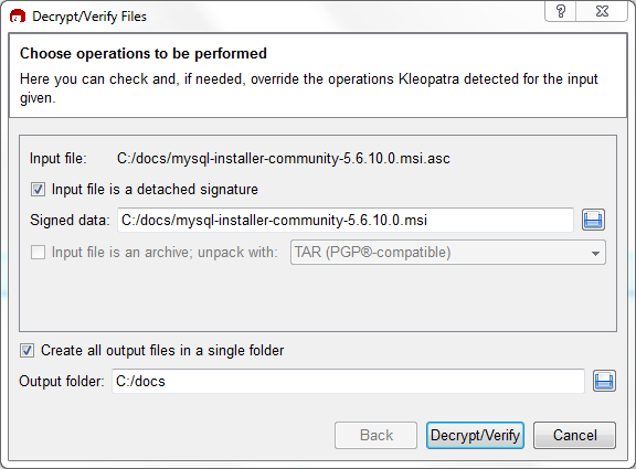 The Decrypt/Verify Files dialog