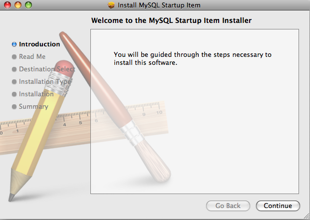 MySQL Startup Item Installer: Step 1