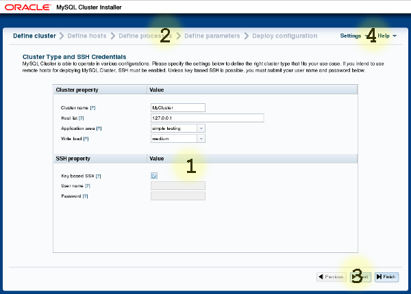 Layout of the MySQL Cluster Auto-Installer GUI.