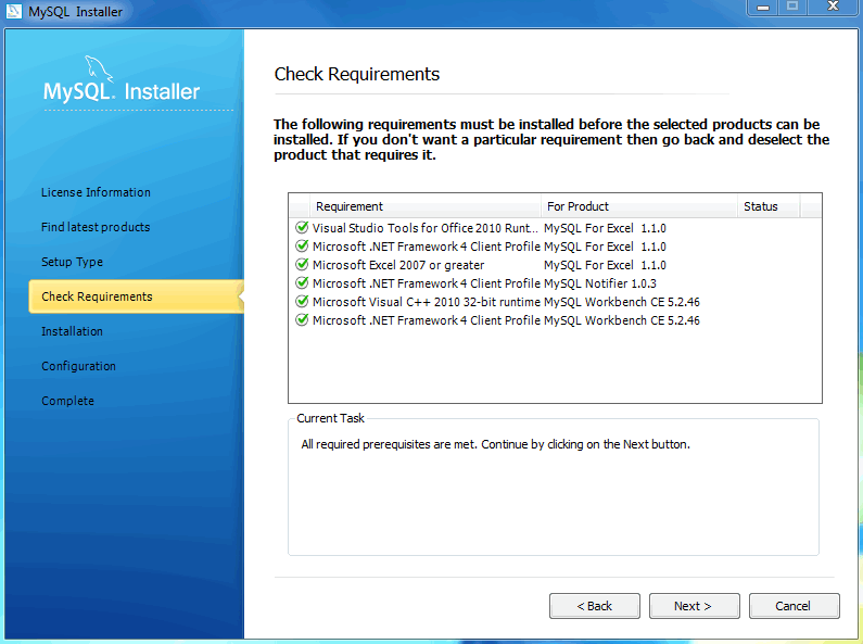MySQL Installer - Check Requirements