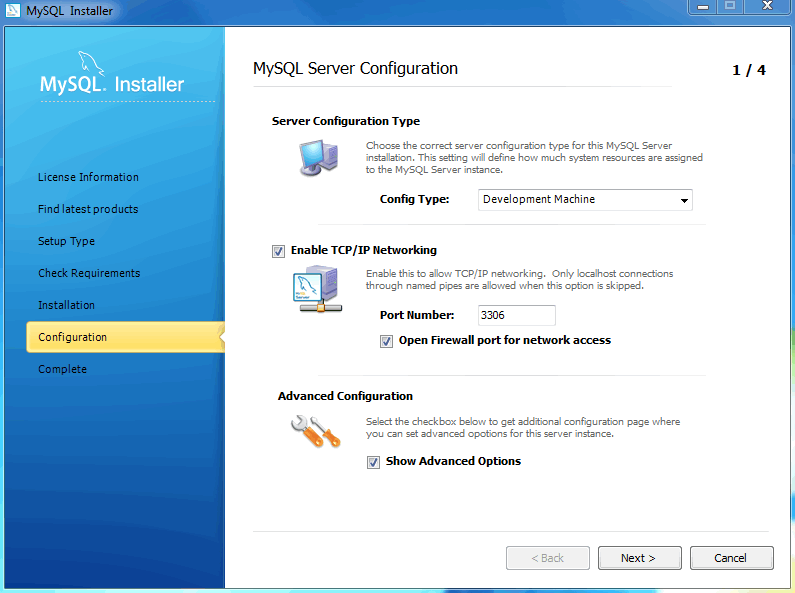 MySQL Installer- MySQL Server Configuration: Define platform, networking, and logging options