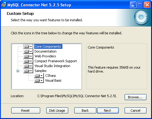 Connector/Net Windows Installer - Custom setup