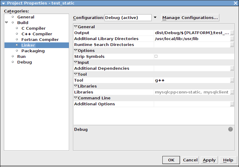 Setting the static library directories and file names