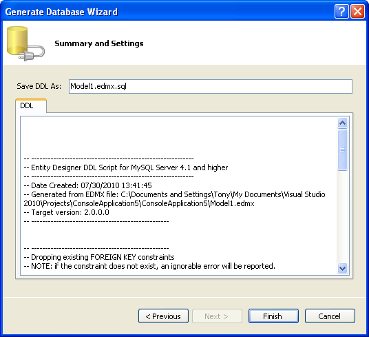 DDL T4 Template Macro - Generate Database Wizard