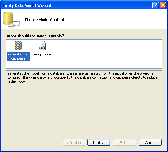 Entity Data Model Wizard Screen 1
