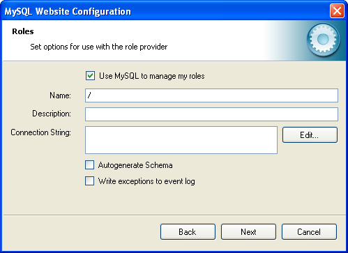 MySQL Website Configuration Tool - Roles