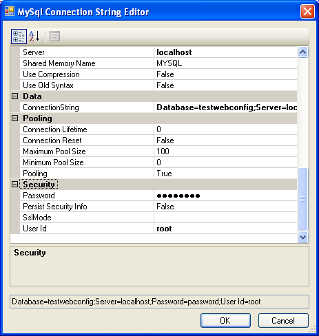 MySQL Website Configuration Tool - Connection String Editor