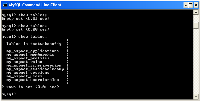 MySQL Website Configuration Tool - Tables