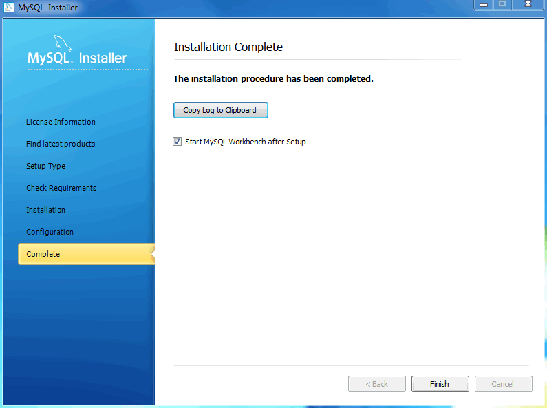 MySQL Installer - Installation Complete