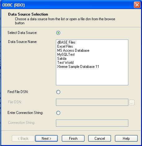 Selecting an ODBC Data Source in Crystal Reports