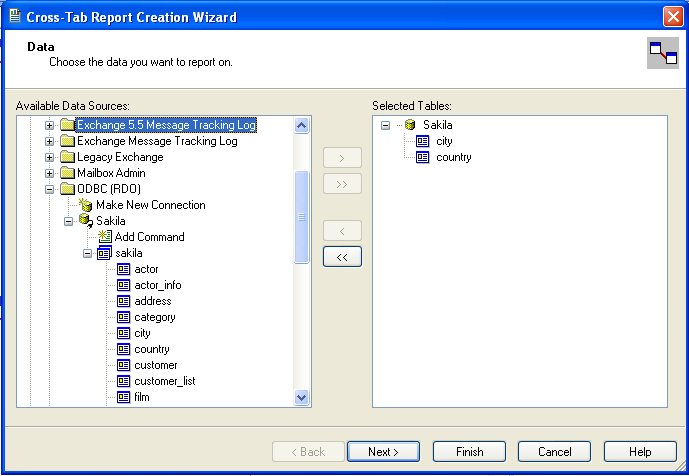 Selecting an tables in Crystal Reports