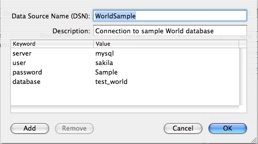 ODBC Administrator Sample DSN Dialog