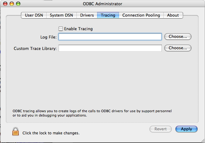 ODBC Administrator Tracing Dialog