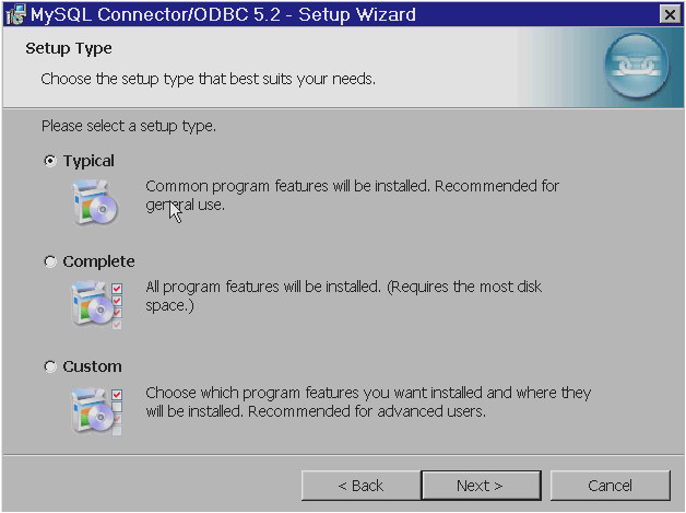 Connector/ODBC Windows Installer - Choosing a Setup type welcome