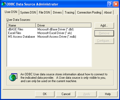 ODBC Data Source Administrator Dialog