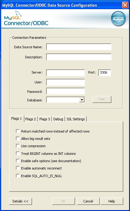 Connector/ODBC Connect Options Dialog